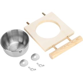 Bird Feeding Dish Cup with Wood Stand Stainless Steel Parrot Food Bowl Water Feeder Cage Accessories with Perch for Cockatiel Parakeet
