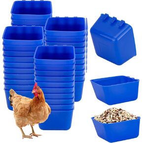40 Pcs Cage Cups Chicken Feeder Cups 16 oz Hanging Bird Food Water Cups Bunny Cage Feeding Bowl Dish for Pet Parrot Rooster Parakeet Gamefowl Poultry Pigeon Wire Cage(Blue)