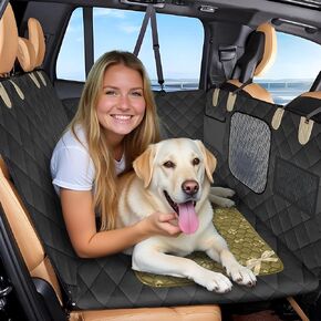 Waterproof Dog Car Seat Cover for Back Seat with Hard Bottom Inserts - Dog Hammock for Car, SUV, and Trucks - Pet Car Seat Covers - Backseat Extender for Dogs with 2 Storage Pockets, Mesh Window