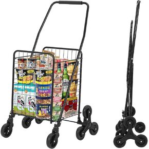 Folding Shopping Cart 110 LBS Capacity Utility Cart with Stair Climbing Wheels, 22 Gallon Large Basket, 360° Swivel Wheels, Collapsible Cart for Laundry, Shopping, Grocery, Luggage, Picnic
