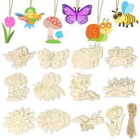 Unfinished Wood Crafts, 36 Pcs Wooden Crafts to Paint, 12 Styles Blank Wooden Spring Ornaments to Paint, Butterfly Dragonfly Snail Flower Shape for DIY Crafts Home Decoration Craft Project