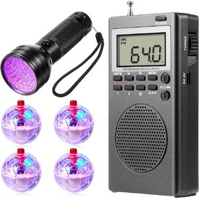 تشمل مجموعة معدات الصيد الشبحية 6 PCS 1 صندوق صيد الأشباح ، 4 كرات Cat Light (تشمل البطارية) ، 1 مصباح يدوي للأشعة السوداء لصيد الأشباح (أنيقة)