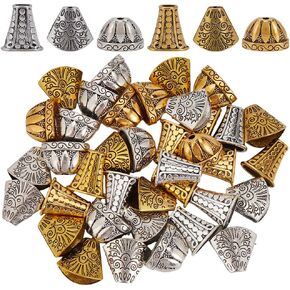 1 Box 48Pcs Cone Bead Caps Silver Bead End Caps Bulk Alloy Textured Tibetan Style Flower Stoppers Small Bead Caps for Jewelry Making Necklaces Bracelets Earrings Supplies DIY Crafts Beginner