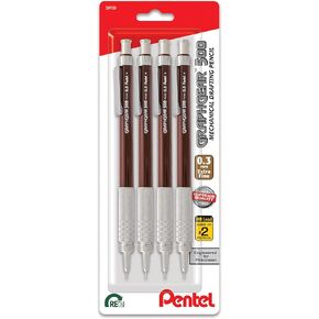 Pentel Graphgear 500 Pencil Drafting Pencil ، (0.3 مم) ، خط رفيع إضافي ، برميل بني ، حزمة 4 (PG523BP4E)