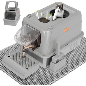 CityLife Life Stafless Steel Cat Box مع غطاء ، أمامي وأعلى إدخال كبير في مربع القمامة المعدنية كبيرة مع سجادة السقوف وطبقة مزدوجة ، مضادة للتسرب ، غير داكن ، رمادي داكن