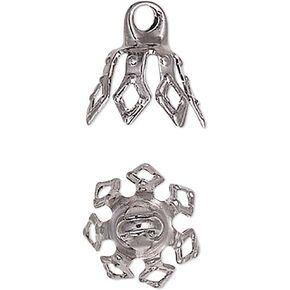 50 Fancy Filigree Bell Bead End Cap Bails with Loop to Make Charm Pendants, 7 Flexible Leg Prongs (Silver Plated) in Kuwait