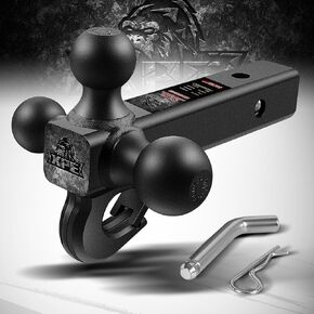 XPE Trailer Hitch Tri Ball Mount with Hook,Fits 2" Hitch Receiver,1-7/8", 2"& 2-5/16"Matt Black Plated Balls,Secure with Self-Lock Latch, 10,000 LBS GTW,for RV,SUV, ATV and Truck etc
