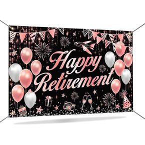 Mocsicka Happy Retirement Banner Backdrop Rose Gold Women Men Retirement Decorations Photo Background Party Supplies Indoor Outdoor 70.8 x 43.3 Inch