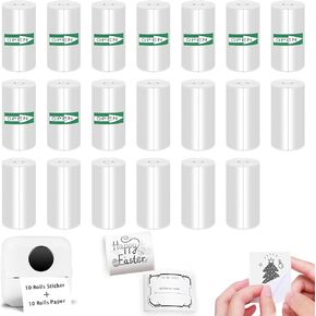 20pcs Mini Printer Thermal Sticker Paper ، بما في ذلك 10 لفات من ورق الملصقات الحرارية 10 لفات ملصقات ، للصور ، قوائم المهام ، ملاحظات (57 × 25 مم)