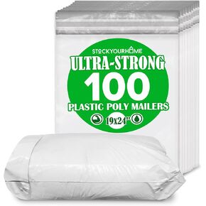 19x24 Poly Mailers (100 Count) Waterproof White Plastic Shipping Bags for Clothes, packages & Returns, Multipurpose & Durable Self-Sealing Shipping Envelopes