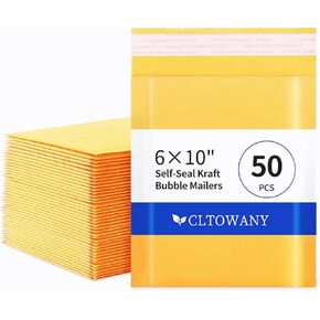 مرسلات Kraft Bubble 4 × 8 بوصة 50 حزمة شحن صفراء الأظرف المظلات البريدية المبطنة ذاتيا مبطنة