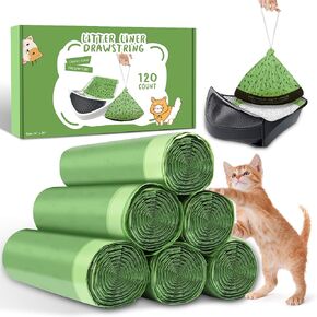 120 Pack Litter Box Bags, Compatible with Self Cleaning Litter Box Scooper Young/Luxury Pro/Litter-Robot 4 and 3, Automatic Litter Box Liners, Replacement Trash Bags with Drawstring, 24" x 29"