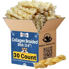 Petcare Beef Beef Collagen Sticks for Dogs Chew (6 " - 30 Count) - ضفائر الكولاجين التي تدوم منذ فترة طويلة للمضغات العدوانية - بديل صحي لعصي الخام التقليدية والفتاك