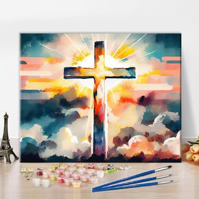 TUMOVO Abstract Paint by Numbers for Adults Cross Sunset with Clouds Easter DIY Adult Paint by Number Kits on Canvas Religion Acrylic Painting by Numbers Oil Painting Art Crafts 16x20 in in Saudi Arabia