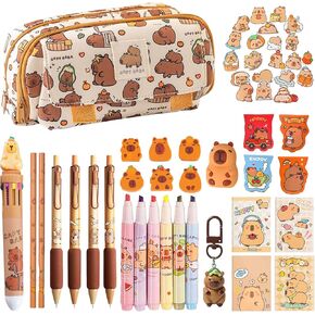 مجموعة هدايا Capybara Pencil Case ، تشمل علبة قلم رصاص ، قلم نقاط الكرة Capybara ، قلم ملون ، ممحاة ، إشارة مرجعية ، دفتر صغير ، مراوغ قلم رصاص ، ملصقات ، سلسلة مفاتيح.