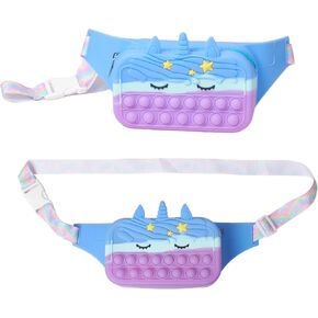 Prextex Unicorn Pop It Purse - سفر السيليكون ومجموعة كومبو لعبة - مثالية لتخفيف الإجهاد والتخزين العصري - مثالي للمفاتيح والهاتف والعناصر الصغيرة - حزام قابل للتعديل - 4.9x7.9x2.4 في ، الأرجواني ،