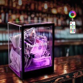 إضاءة جرة الطرف مع فتحة كبيرة - LED Light & Lock ، صندوق التبرع مع نصائح "حامل الإشارة"! شكرا لك! "، مربع اقتراح مع حامل علامة فارغة DIY لأخذ البطاقات والاستطلاعات والاقتراع للشريط ، الحفلة