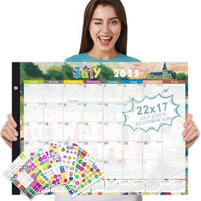 Gannyfer Desk Calendar 2025-2026 - 22 "× 17" تقويم وسادة سطح المكتب الكبيرة ، تقويم 18 شهرًا من يوليو 2025 إلى ديسمبر 2026 ، اللوازم المكتبية مثالية للمنزل أو المدرسة أو المكتب (6 ملصقات)