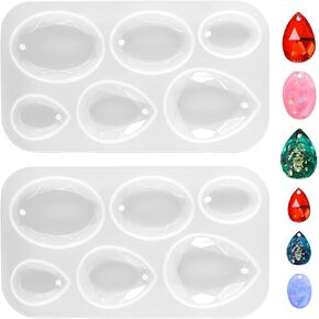 2 PCS Waterdrop و Resin Jewelry Moulds Cabochon Gem Gem Silicone Hold 6 تجاويف الخرز البيض