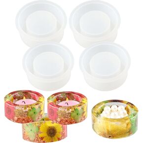 قوالب راتنج شمعة Tealight شمعة السيليكون ، 4 مساءً قوالب حامل شمعة مستديرة للراتنج ، قوالب راتنج الايبوكسي لحرف DIY ، حاوية حلية ، الشموع ، زفاف ، ديكور المنزل