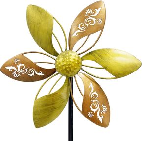 Wind Spinners Outdoor Metal, 10.63" W*37" H Pinwheels for Yard and Garden Decor, Kinetic Wind Sculpture Spinner (Gold Ornate Crystal Bead)