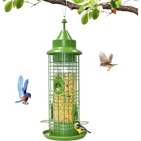 Bird Feeder for Outdoors Hanging, Squirrel Proof Bird Feeders for Viewing Cardinal Finch with 2.2Lb Large Capacity, 4 Ports Tube Metal Wild Birdfeeder for Outside Garden Yard Decoration