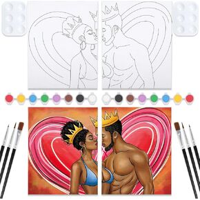 VOCHIC Paint and Sip for Adults Date Night Painting Kit for Couples Pre Drawn Canvas Party Painting Art Canvas Set Afro Couple 2 Pack Valentine 8 x10 in