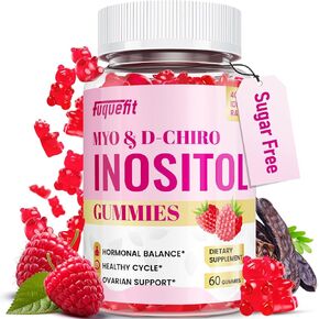 Inositol Gummies Sugar Free Myo-Inositol & D-Chiro Inositol Inositol Supplement with Vitamin D3 Folic Acid, Ideal 40:1 Ratio Inositol Supplement for Women, Vegan, 60 Gummies