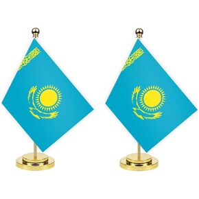 2pcs العلم مكتب كازاخستان ، يبلغ طوله 12 بوصة راية كازاخستاني الداخلية ، ديكور طباعة صغيرة لمكتب الطاولة الرئيسية