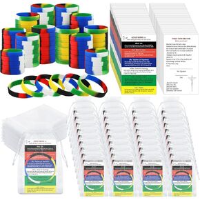 Cunno 150 Pcs Plan of Salvation Bracelets Sets with 50 Bulk Plan of Salvation Cards Gospel Tracts Pocket Holy Postcards Prayer Cards 50 Wrist Band Wordless Silicone Bracelet 50 Bags for Ministering