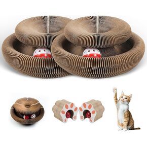2PCS KITTY KURLZ CAT TOY - لوحة خدش قطة أكورديون قابلة للطي مع Bell Ball - ألعاب Cat Scratcher التفاعلية للتشغيل