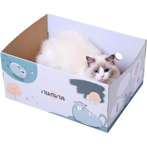 Numina Extra Cardboard Cat Scratcher Box للقطط الداخلية ، مع وسادة خدش قطة متين من الجوانب ، وسرير خدش القطط المثير للاهتمام ولطيف مع Catnip ، 17 "x13" x8.25 "