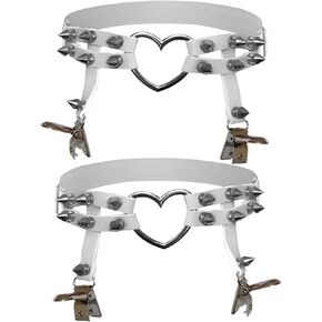 رباط فخذ جلدي للنساء من Adove قابل للتعديل، رباط ساق على شكل قلب مع مشابك أربطة بانك جوث للجوارب العالية للفخذ باللون الأسود (DWD01 2P) in Kuwait