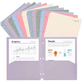 H4D Plastic Folders with Pockets, Fit for 3 Ring Binder, Letter Size, Morandi Colors, 12 Pack