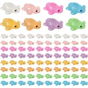 80pcs Luminous Mini Turtle Figurines, Glow in The Dark Tiny Miniature Turtle Small Resin Marine Animal Toys for Dollhouse Landscape Aquarium Garden Decoration Party Favor (8 Colors)