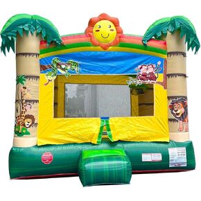 Crossover Responsable Bounce House - Play Commercial Party Playhouse Tropical Jungle Smiley Face Slide & Blower - for Kids & Toddlers - Backyard Outdoor Jump Fun - W/Stakes & Storage Bag 13x12x14.5ft