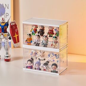 Clear Display Case for Figures, Acrylic Display Box, 2 Tier Adjustable Display Stand, Dustproof Showcase for Collectibles Mini Funko Pop Popmart Action Figures (Black - 2 Pack)