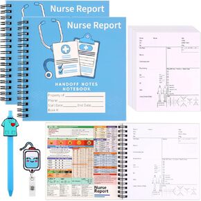 Nurse Essentials Report Notebook for Work,Nursing Report Sheets with Badge Reel & Pen,RN Student Accessories & Gifts,2 Pack