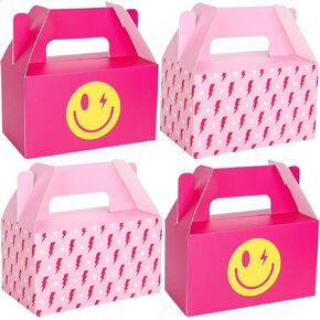 fysuimu 24pcs preppy ابتسامة الحزب لصالح مربع الساخنة الوردي البرق السعيد وجه الحلوى