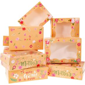12 PCS Happy Mother's Gift Joxes Colorful Floral Design Cookie Joxes with Window for Mother Birthday Party Decorations Supplies