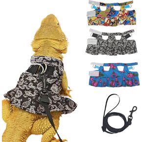 Lizard Harness Dress and Leash, Adjustable Hamster Ferret Harness and Leash Set, No-Pull Walking Vest for Lizard Small Animal Gecko Chameleon (flowercolor M