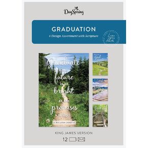 Dayspring - تخرج المسارات - إصدار King James - 12 بطاقات وأظرف محاصر (4 تشكيلة تصميم مع الكتاب المقدس) - خريج مستقبلك مشرق مثل وعود الله (J1336)