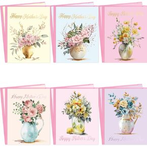 WorldBazaar Mothers Day Cards with Envelopes 24 Pack Gold Foil Mother's Day Floral Cards Bulk Flower Card Mother 's Day Gift for Mom Blank Inside