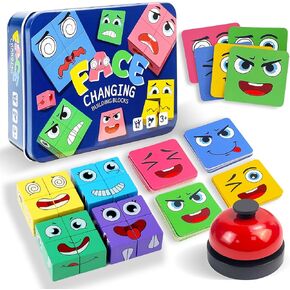 Wooden Face Changing Magic Cube Game, Montessori Puzzle Game for Kids Educational Face Changing Cubes