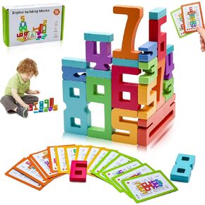 20 Pcs Wooden Number Building Blocks, Digital Building Blocks 1-10 for 3+ Years Old Kids, Stacking Games Improving Math Skills Balance Competition Wood Block