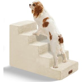 Dog Stairs for Small Dogs Cats Dog Steps for High Bed with Removable Washable Cover Beige 4-Step