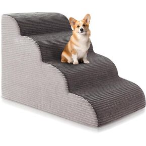 19.7"H Curved Dog Stairs Ramp for Beds Couches, Pet Steps with Durable Non-Slip Washble Fabric Cover, Pet Stairs for Bed Climbing, Dog Steps for Small Dogs and Cats, 4-Tiers,Foam Density Upgraded