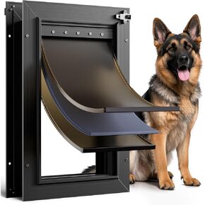 All Aluminum Cat Door Interior Door Black 3 Flaps, For Exterior door Small Cat Dog Doggy Doggie Door, Heavy Duty Pet Door, Insulation Flap, Telescoping Tunnel, Sliding Closing Panel (Pets Up to 22lbs)