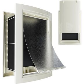 mestyl Dog Door for Wall, Pet Door, Doggie Door with Telescoping Tunnel, Double Magnetic Flaps and Sliding Lock Panels, 3-Flap Dog Door and Cat Door, Easy to Install, White, Large