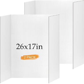 2 Pack Small Trifold Poster Board 26" x 17", white Corrugated Project Boards for Science Fairs, School Projects